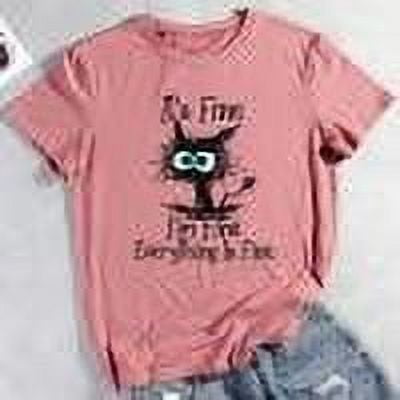 T-shirt à Manches Courtes Funny Cat pour Femmes Tout Va Bien - Or Rose G