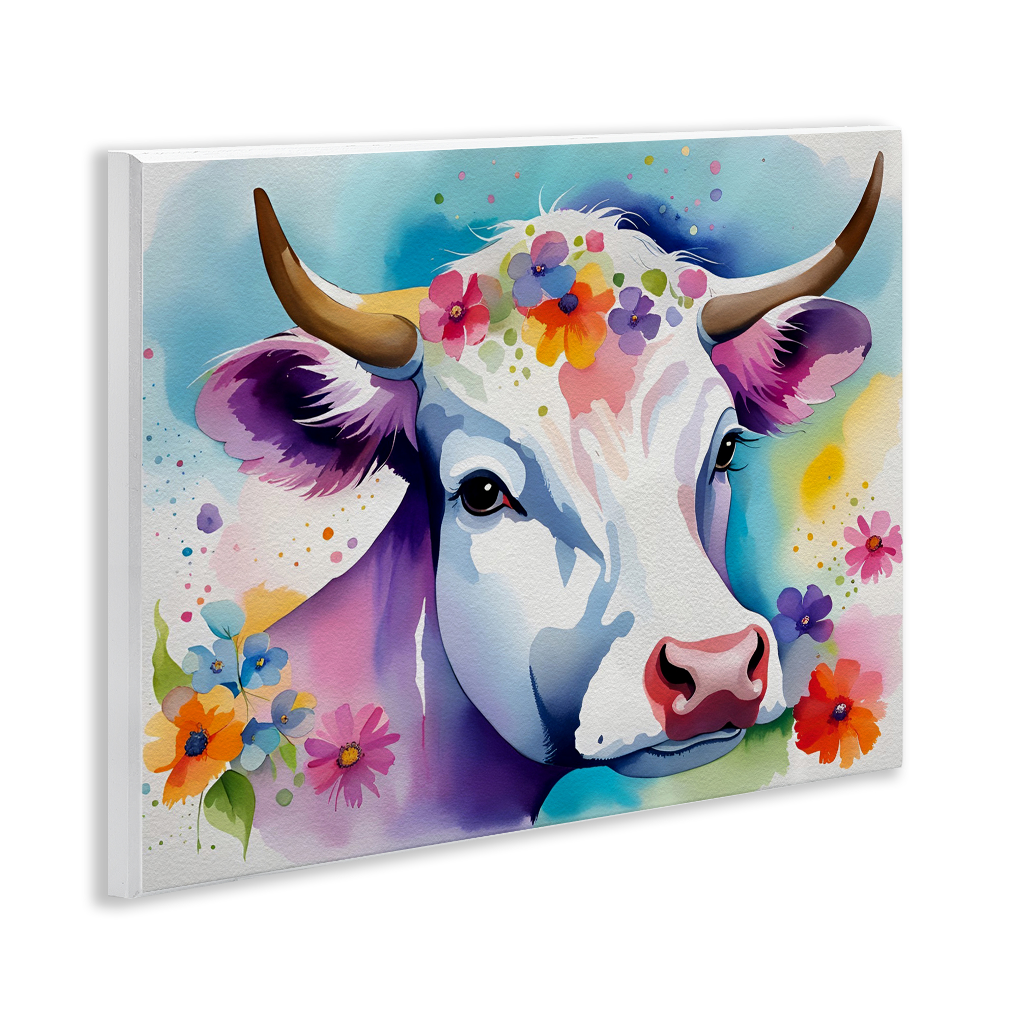 Stupell Industries Flower Speckled Cow Animals & Insects Painting Unframed Art Print Wall Art, 14 x 11