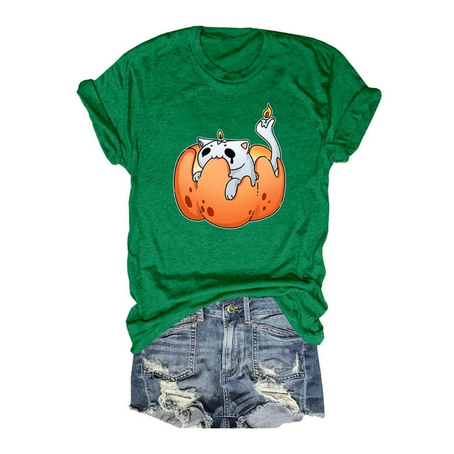 T-shirt Graphique d'Halloween pour Femmes Manches Courtes Col Rond pour Printemps Été Activités Extérieures et Usage Quotidien