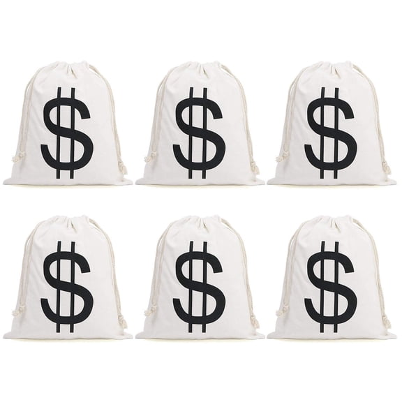 Halloween Money Sign Candy Bag Sack with Dollar Mark, Perfect for Kids, Teens Trick and Treat. (Beige Color Money Bag 6 Pc)