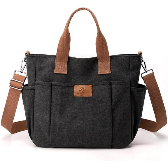 Women's Canvas Tote Bag Lightweight Work Handbag Travel Crossbody Purse with Water Bottle Pocket