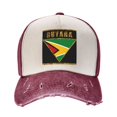 thumbnail image 2 of Unisex Golden Guyana Flag Vintage Washed Distressed Cotton Dad Trucker Hat Baseball Cap Dark Red, 2 of 7