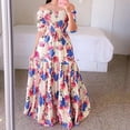 thumbnail image 2 of Vestido a media pierna informal con estampado floral bohemio de verano para mujer, vestido de fiesta en la playa con hombros descubiertos y hombros descubiertos Fridja bnh6826, 2 of 8
