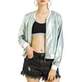 thumbnail image 1 of INSPIRE CHIC Blouson Bomber Court à Fermeture Éclair Métallique à Col Montant pour Femme, 1 of 4