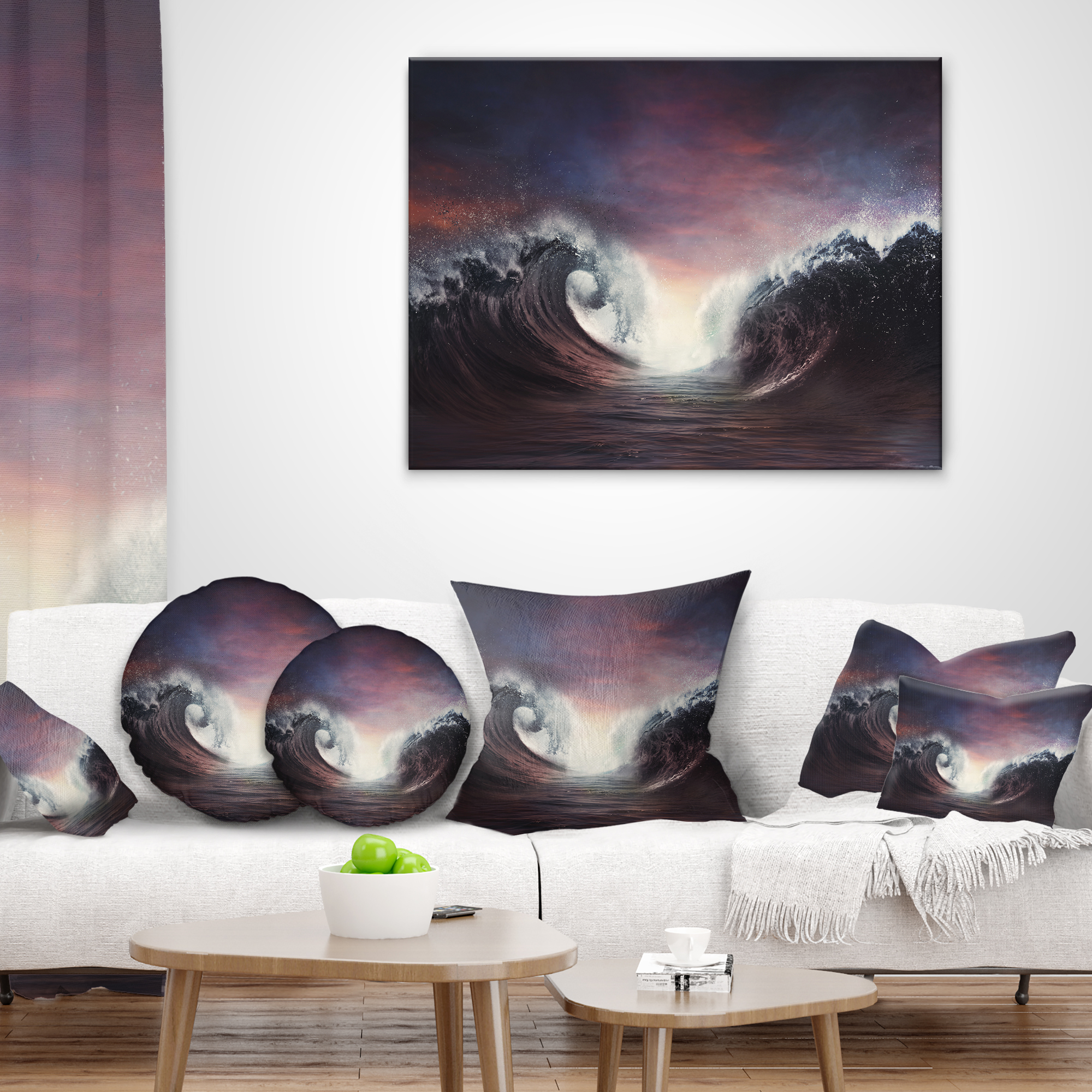 Designart Dark Parting Ocean with Colorful Clouds - Seascape Throw Pillow - 18x18