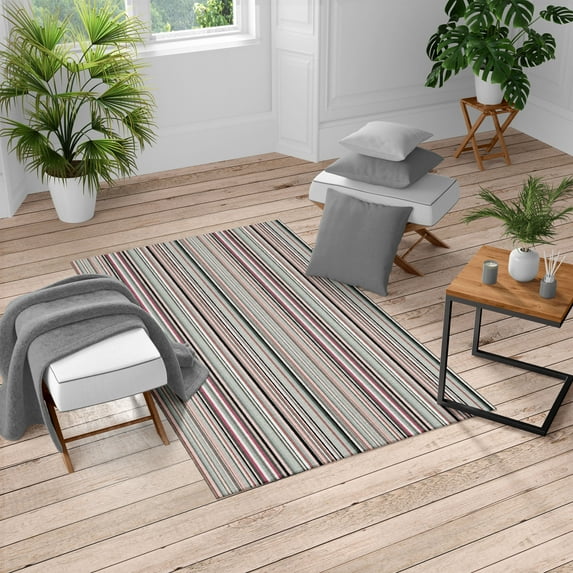 Striped Turkish Area Rug, Blue Purple Teal Aqua Lavender Colored Vertical Stripes Geometric Abstract Vintage, Soft Carpet for Living Room Decor with Distressed Look, 4' X 5.7', Magenta, by Ambesonne