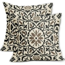 LXLP Black Brown Boho Pillow Covers 20x20 Inch Bohemian Ethnic Carpet Style Vintage Flower Print Decorative Throw Pillows Outdoor Linen Square Cushion Case Farmhouse Decor for Sofa Bed Set of 2