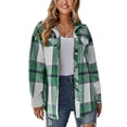 thumbnail image 1 of Chaqueta a cuadros para mujer con solapa, botonadura única, informal, holgada, con estampado de cuadros, chaqueta de manga larga con cinturón tonal, Verde L, 1 of 8
