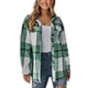 thumbnail image 1 of Chaqueta a cuadros para mujer con solapa, botonadura única, informal, holgada, con estampado de cuadros, chaqueta de manga larga con cinturón tonal, Verde L, 1 of 8