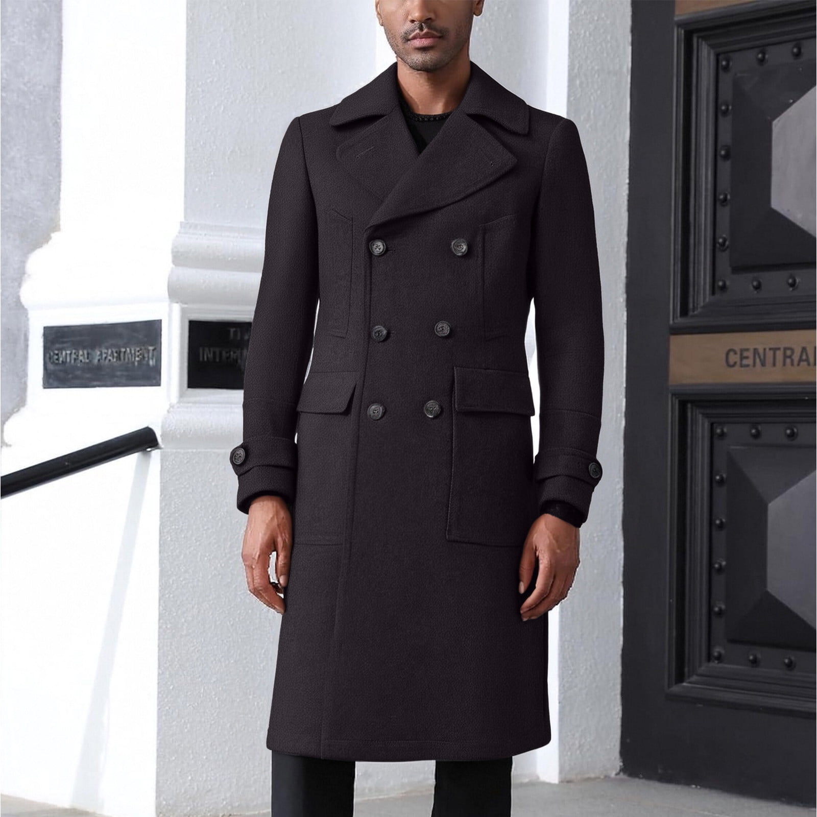 zfhfof Mens Trench Coat Winter Slim Fit Notch Lapel Double