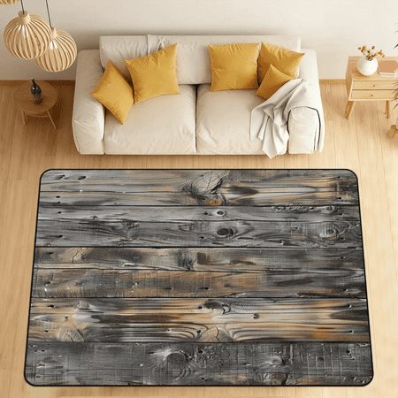 CURLYOOT Vintage Wood Texture Area Rugs 5 x7 Washable Rug Large Living Room Rug Non Slip Indoor Floor Carpet for Dining Room Bedroom Home