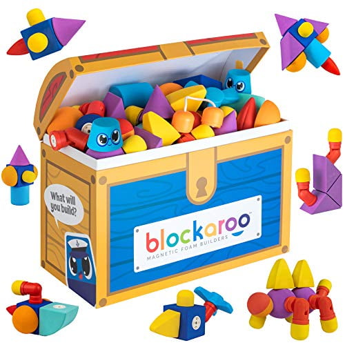 Blockaroo Magnetic Foam Building Blocks - STEM Preschool Toys for Babies, Toddlers, Boys and Girls, The Ultimate Bath Toy - 100 Piece Set with Toy Chest