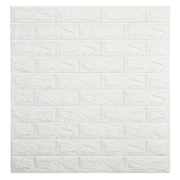 Dundee Deco Peel and Stick 3D Self Adhesive Foam Wallpaper - off White Faux Bricks, 2.3 ft x 2.5 ft Each, 10-Pack
