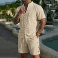 thumbnail image 6 of Bovxnpu Men 2 Piece Linen Set Beach Outfits Linen Men Short Sleeve Button Stand Collar Shirt Beach Set, 6 of 7