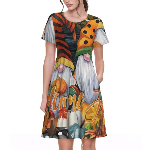Disketp Welcom Fall para Vestido de Manga Corta para Mujeres, Vestidos de Verano para Mujeres, Casual y Holgado para la Playa