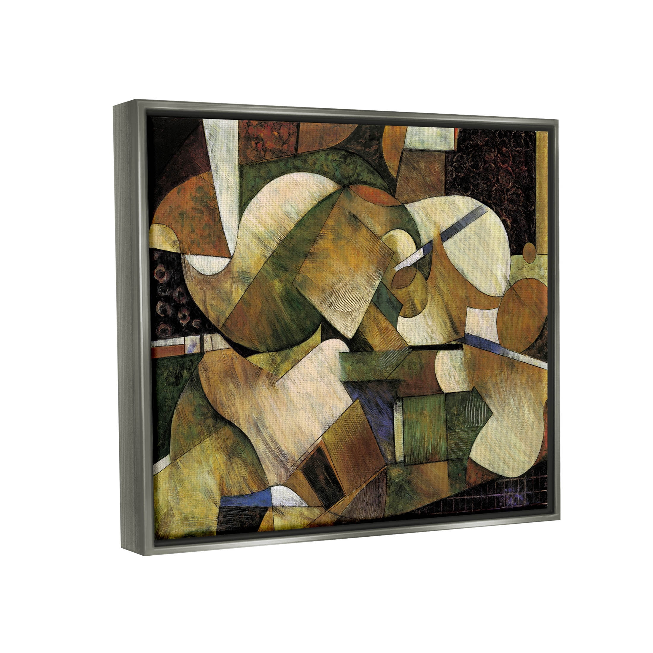 Stupell Industries Layered Shapes Cubism Arrangement Painting Luster Gray Floating Framed Canvas Print Wall Art, Design by Jonathan Parsons