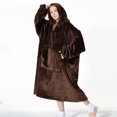 thumbnail image 3 of Sweet Home Collection Wearable Blanket Oversized Soft Microplush Hood, Sleeves, Pouch Pocket Brown, 3 of 8