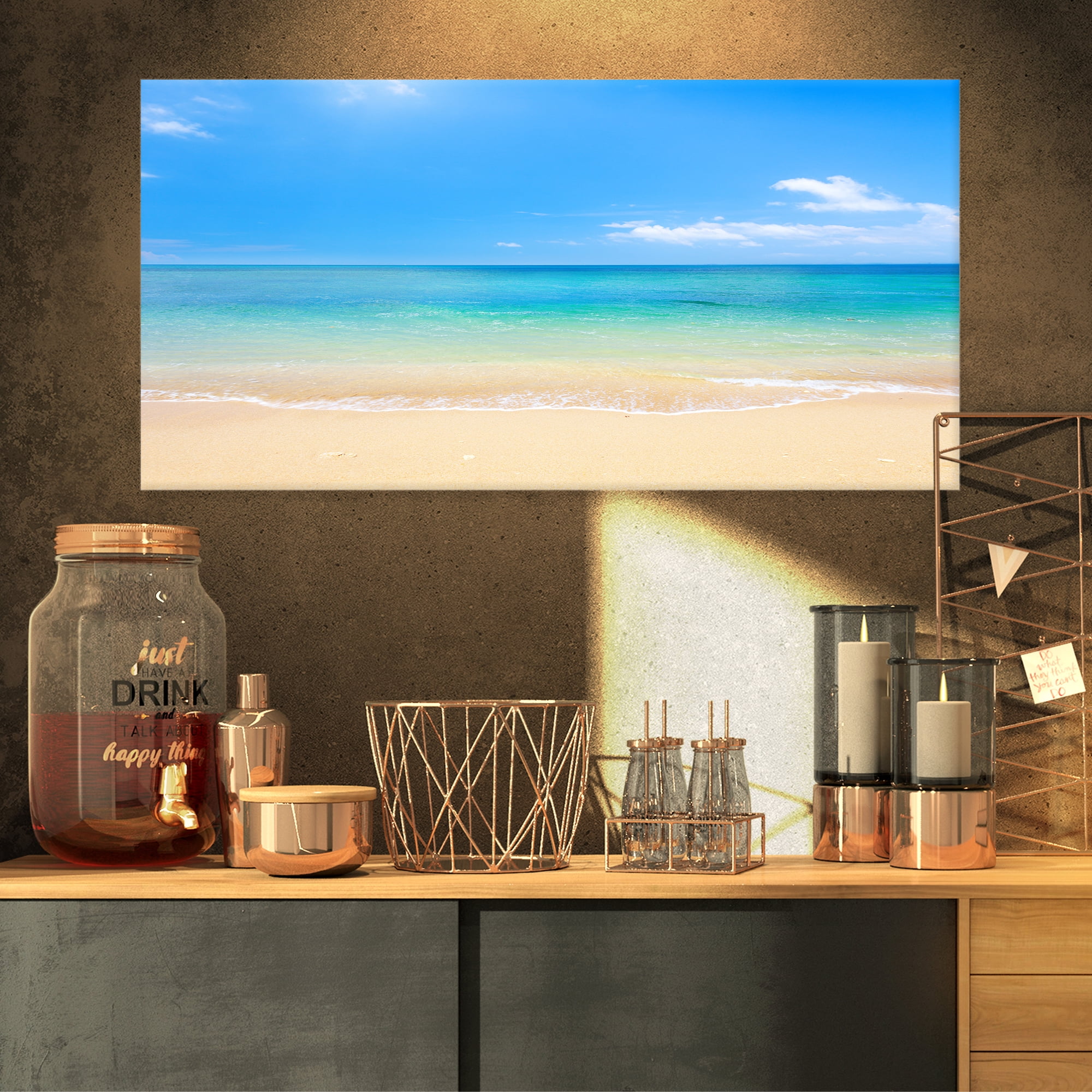 Designart 'Blue Waters Below Blue Sky ' Seashore Photo Canvas Print