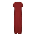 thumbnail image 4 of Women Dresses Women's Large Pocket Solid Color Dress Sexy Round Neck Short Sleeved Long Sleeved Womens Summer Dress Wine S, 4 of 5