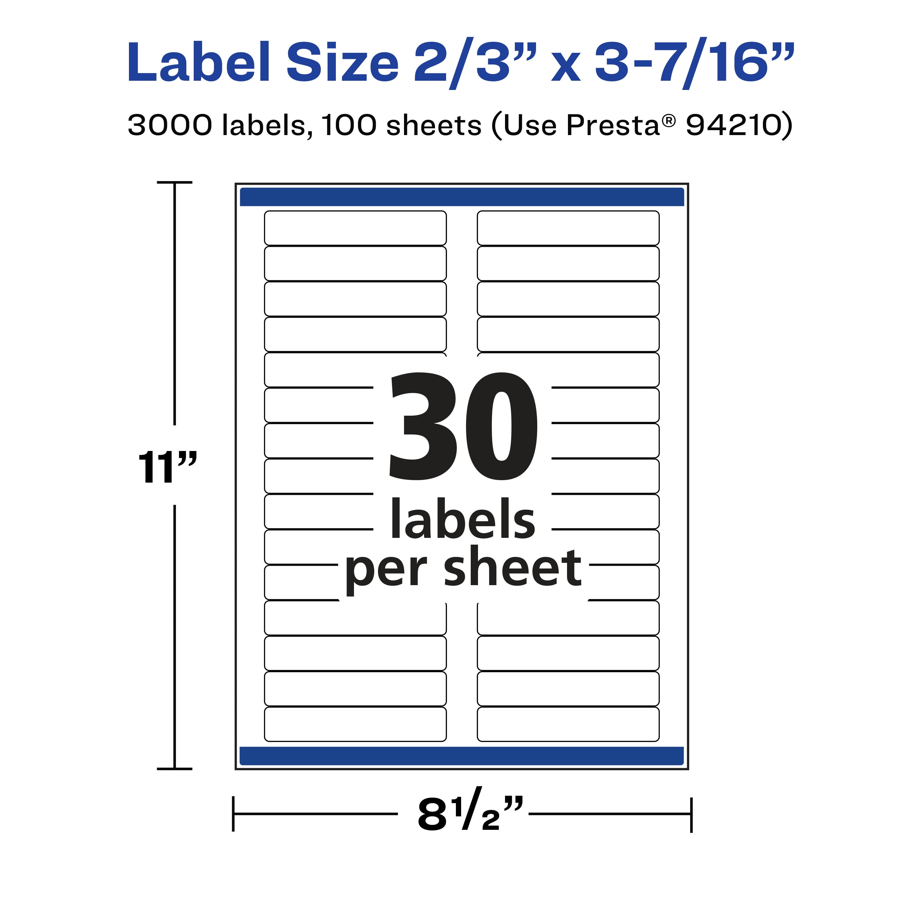 Avery Matte White Rectangle Labels, 2/3" x 3-7/16", 3,000 Labels