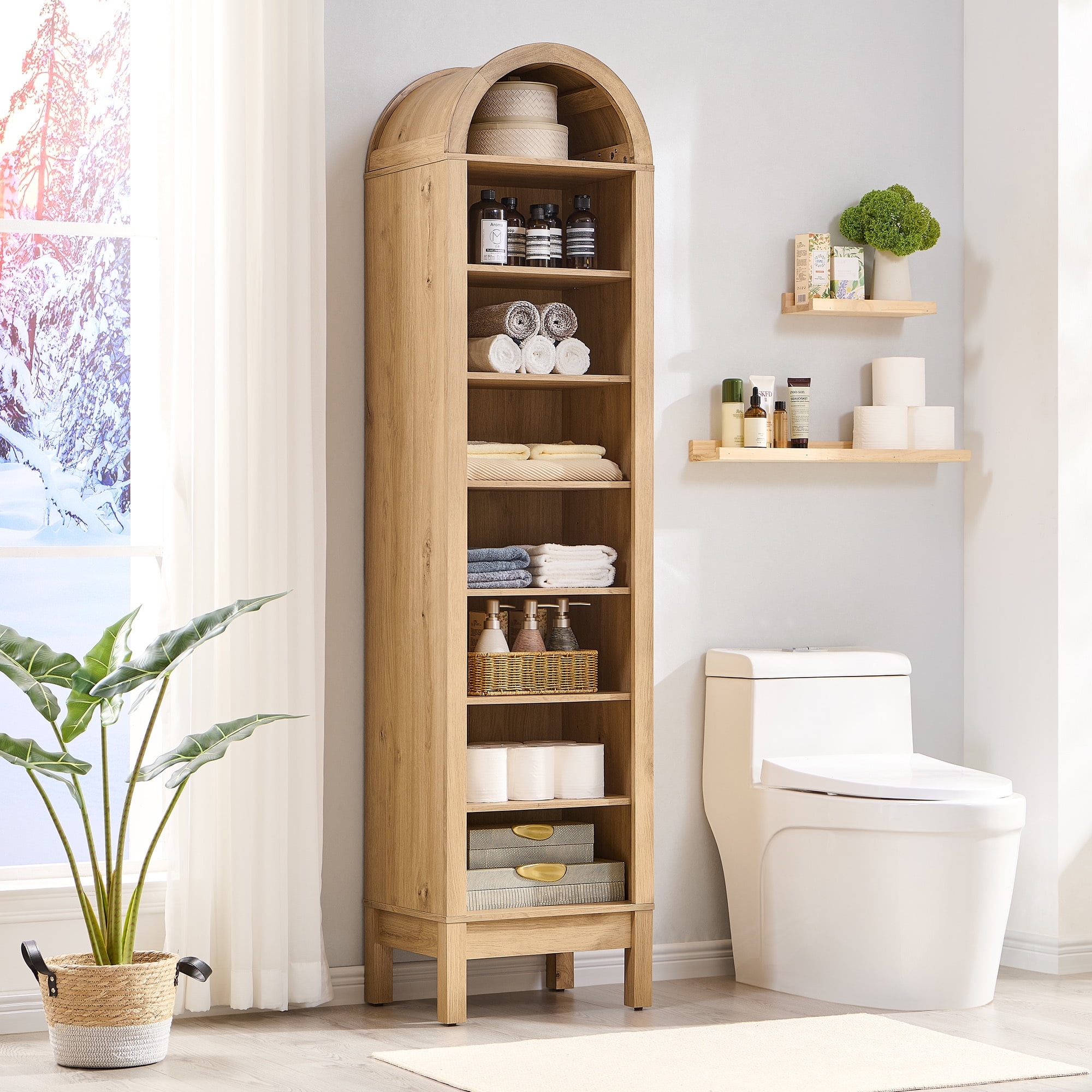 SinCiDo Arched Bookshelf, 8-Tier Open Shelf Bookcase, Medium Density Fiberboard
