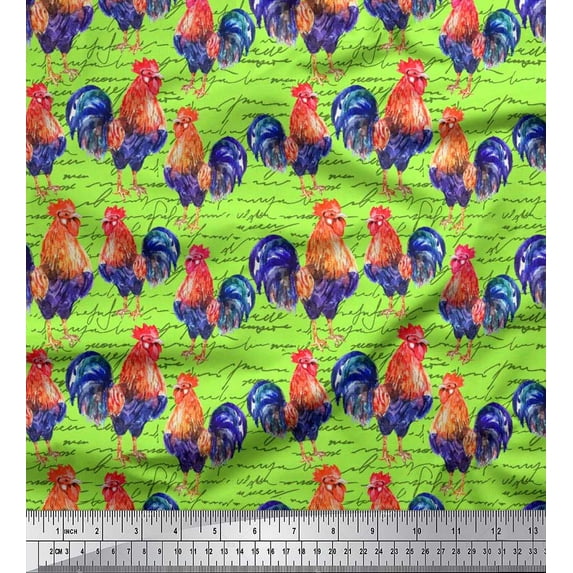 Soimoi Cotton Poplin Fabric Text & Hen Bird Print Fabric by the Yard 42 Inch Wide