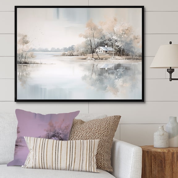 Designart "Serenity By The Lakeside House I" Lakes Lakehouse Floater Framed Wall Art Living Room