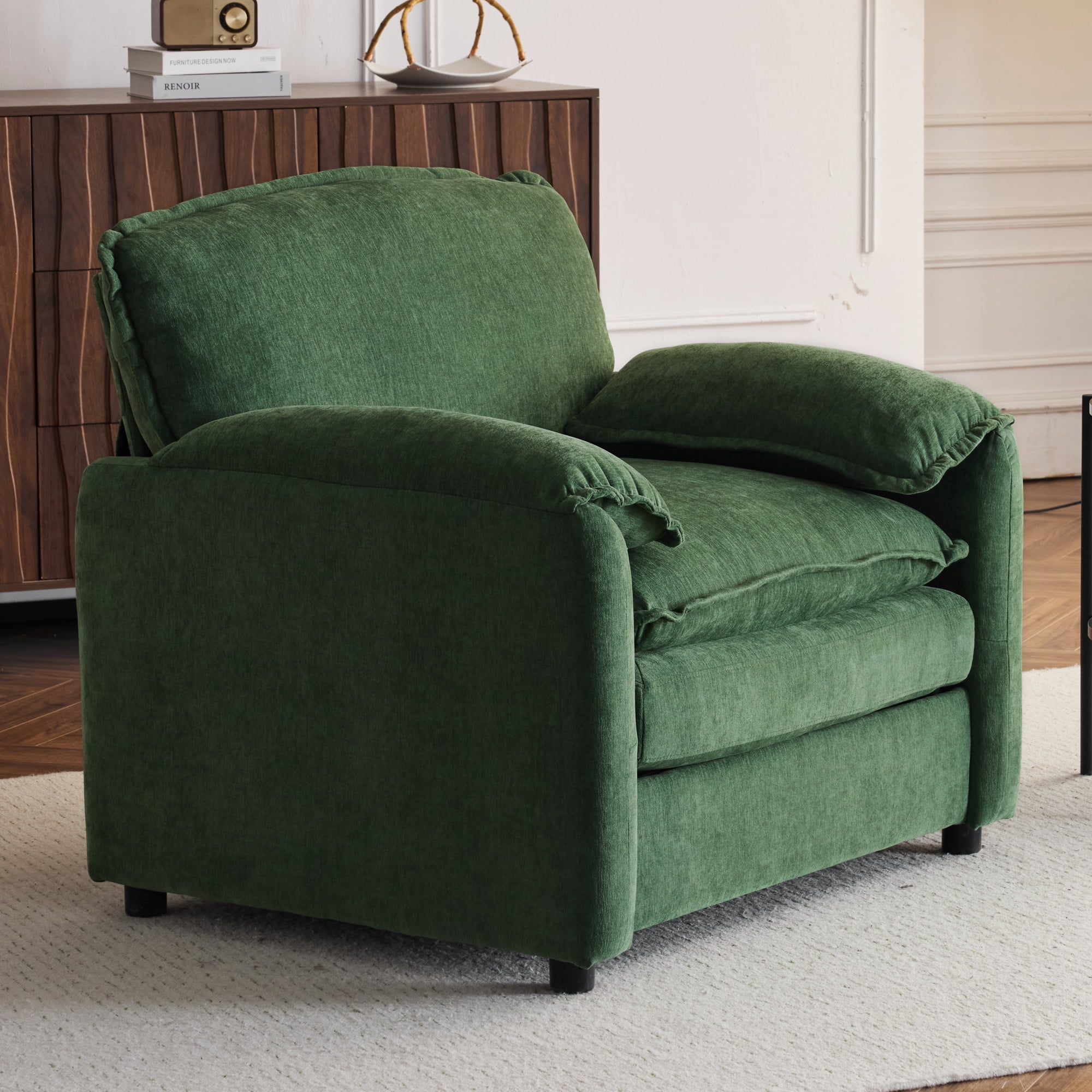 Oversized Chenille Armchair, 38" Upholstered Accent Chair with Thick Comfort Cushions and High Back for Living Room, Bedroom, Office,Green