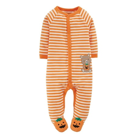 carters infant boys halloween sleeper striped orange pumpkin bear sleep play walmartcom