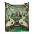 thumbnail image 1 of Mural Soft Flannel Fleece Blanket, Boho Castle on Hanging Meadows and Tiny Water Pond with Floating Pinky Lilly Flowers, Cozy Plush for Indoor and Outdoor Use, 50" x 60", Multicolor, by Ambesonne, 1 of 6