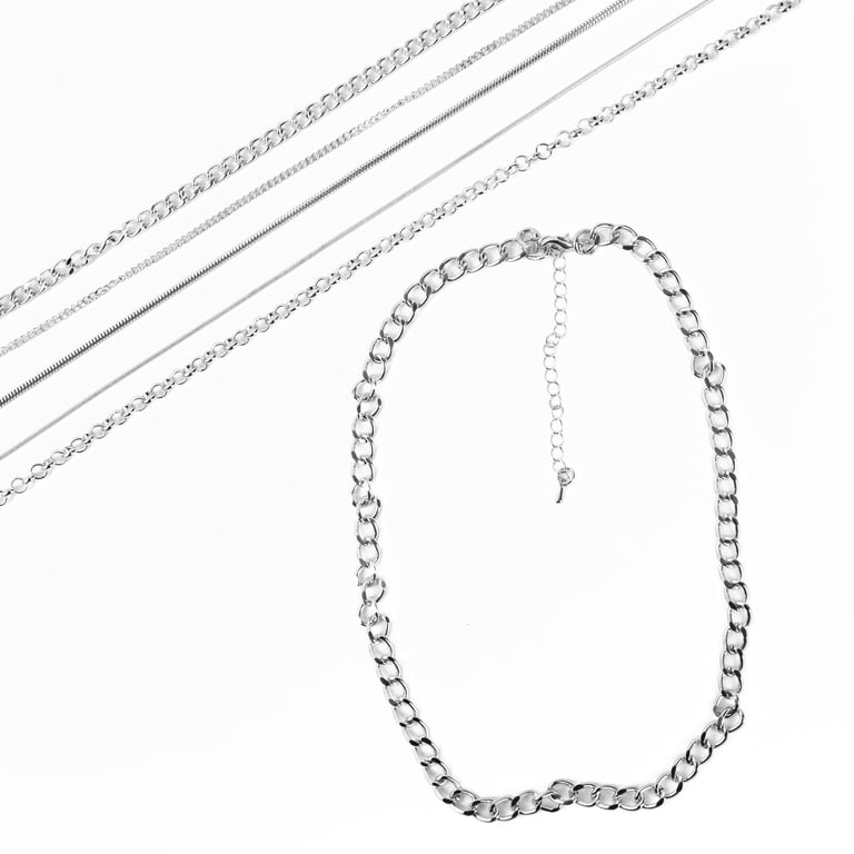 Cousin DIY 6 Piece Silver Multi Chain Necklace Pack, 18-21 in with