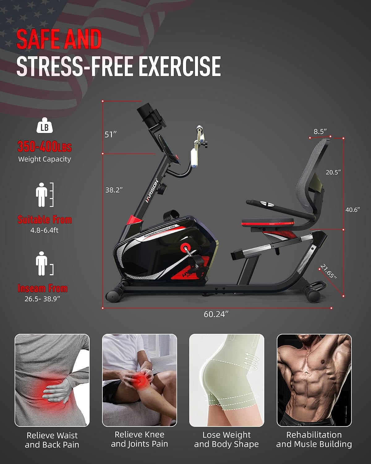 HARISON Recumbent Exercise Bike with Arm Workout, 16-Level Magnetic Stationary Bike with Bluetooth, Recumbent Bike for Seniors 400 lbs Capacity