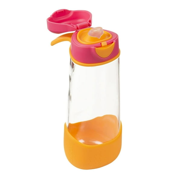 b.box 20 oz Sport Spout Kids Water Bottle for School, Sports, Travel, Daycare. Leakproof, Spill Proof, Dishwasher Safe. Easy Grip Triangle Shape, Durable Tritan Material. BPA Free. Strawberry Shake