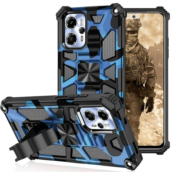 Camouflage Case for Motorola Moto G13 with Magnetic Kickstand, Built-in 360° Rotate Ring Stand Magnetic Car Mount Phone Cover Case for Motorola G23 4G/G53 5G/G13 MC Dark Blue