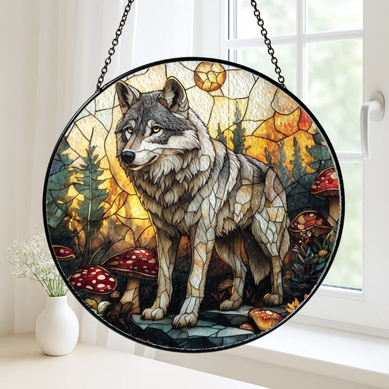 Stunning Tundra Wolf and Glowing Mushrooms Spring Suncatcher Sun ...