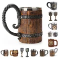 thumbnail image 2 of Jarra de cerveza estilo madera vikinga, simulación de barril de madera, taza de cerveza de doble pared, taza para beber con aislamiento de metal, 1 pieza, taza para beber en barra, 2 of 5