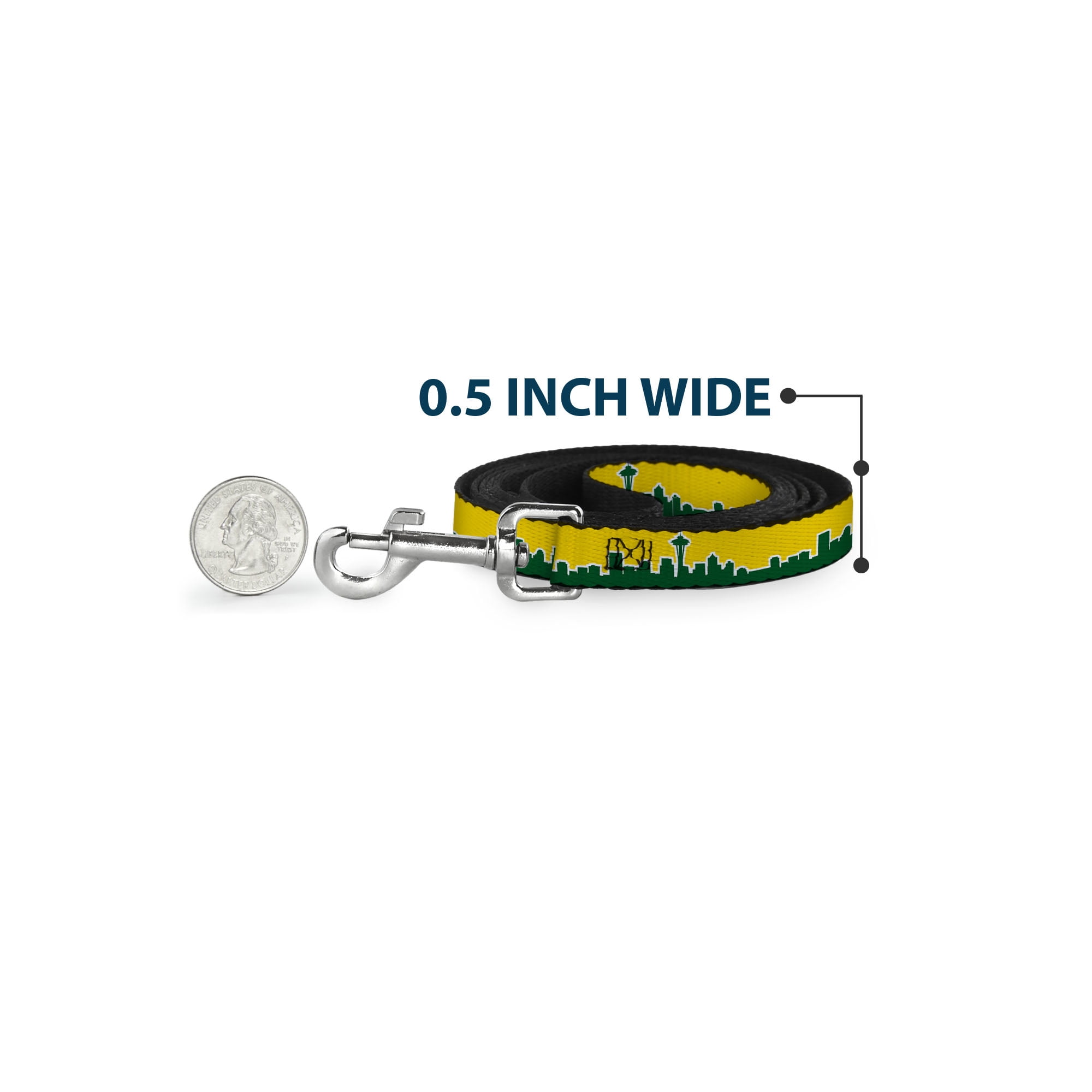 Buckle-Down Pet Leash, Dog Leash, Seattle Skyline Yellow Emerald Green, 6 Feet Long 1.0 Inch Wide