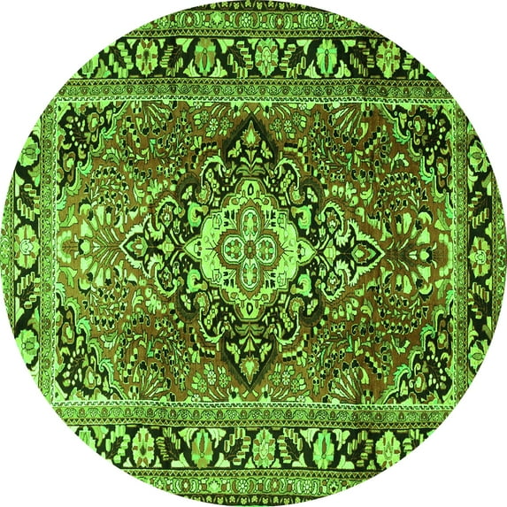 Ahgly Company Indoor Round Medallion Green Traditional Area Rugs, 7' Round