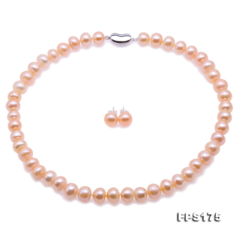 JYX Pearl 11-12mm Round Pink Freshwater Pearl Necklace and Bracelet Set for Women