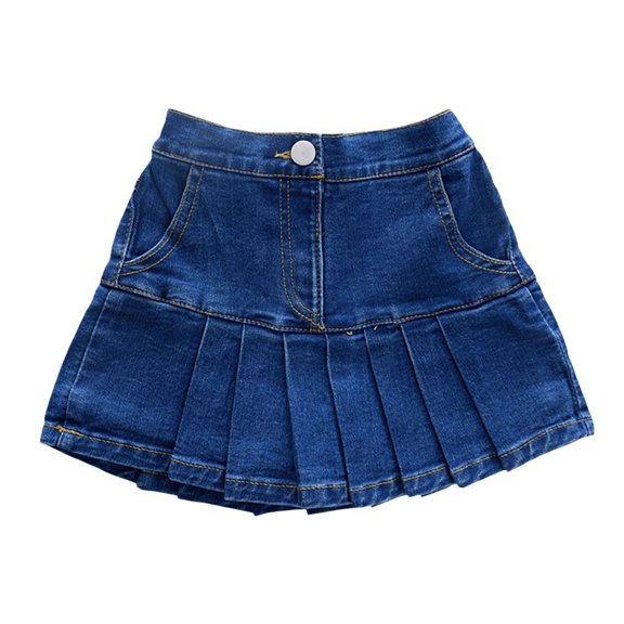 CPNG Girls Denim Skirts Summer Vintage Pleated Kids Skirt Shorts Little Girls Jeans Skorts with Shorts Underneath