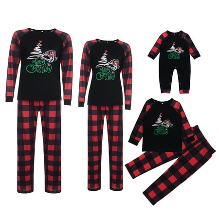 

JBEELATE Matching Family Pajamas Sets Christmas PJ s with Tree Print Tee and Plaid Pants Loungewear