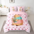 thumbnail image 2 of Castle Fairy Cartoon Capybara Twin Bedding Sets,Pink Love Heart Bedding Comforter Set, 2 of 8