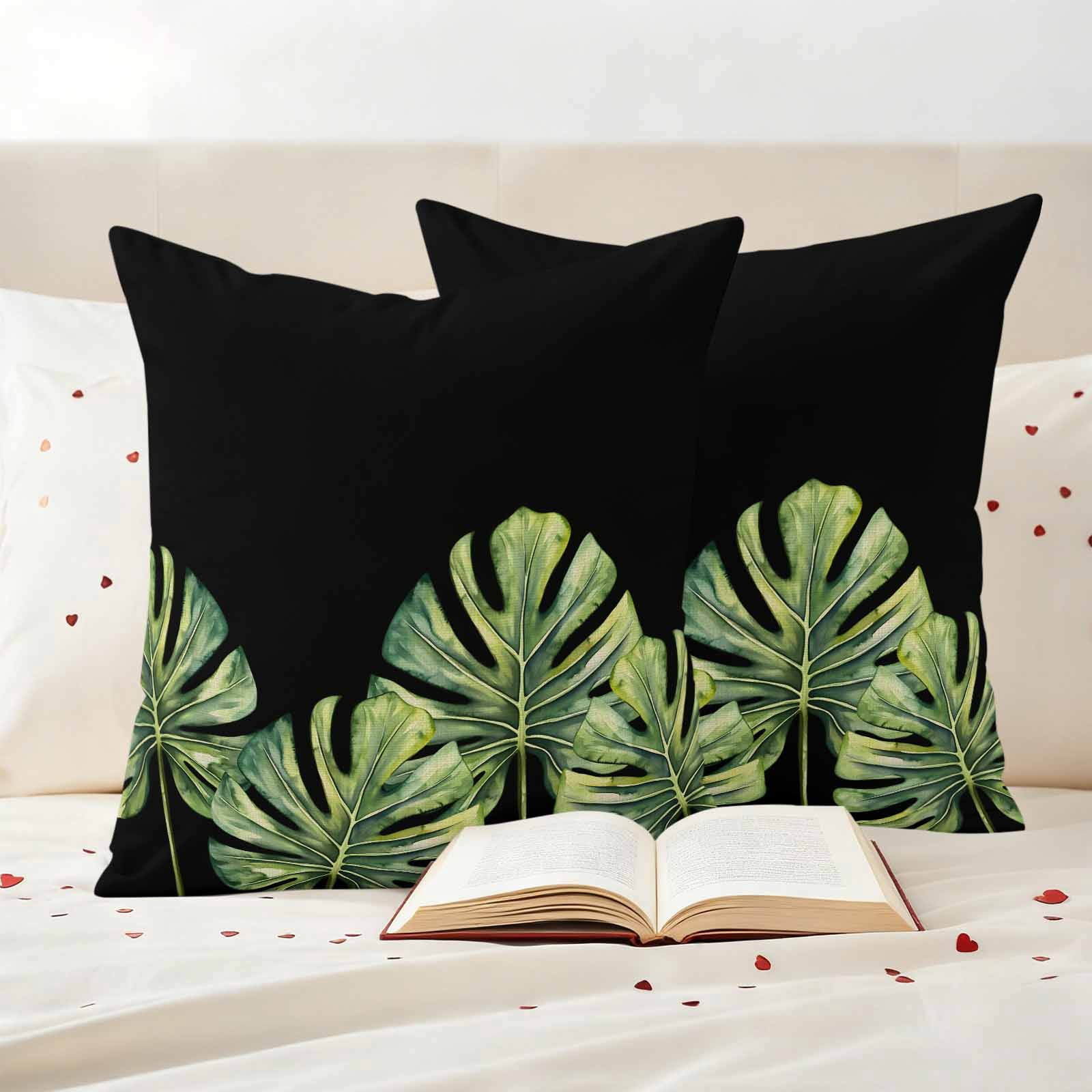 Monstera Pillow Covers 2 Pack Green Tropical Leaf Pillowcase Waterproof Outdoor Throw Pillow Cover for Patio Garden Square Cushion 20”x20”