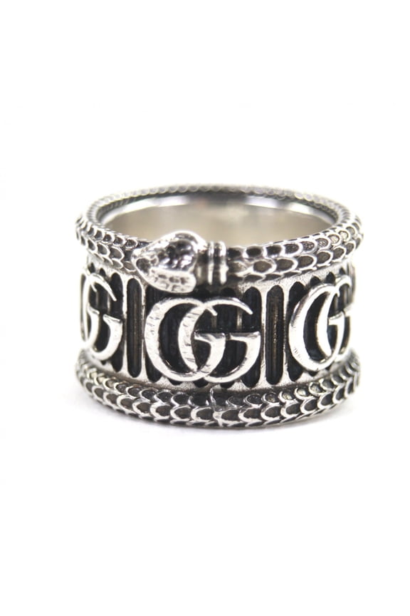 Pre-Owned GUCCI Snake Double G AG925 Ring, Silver, Size 14 (Japanese equivalent), Comes with...
