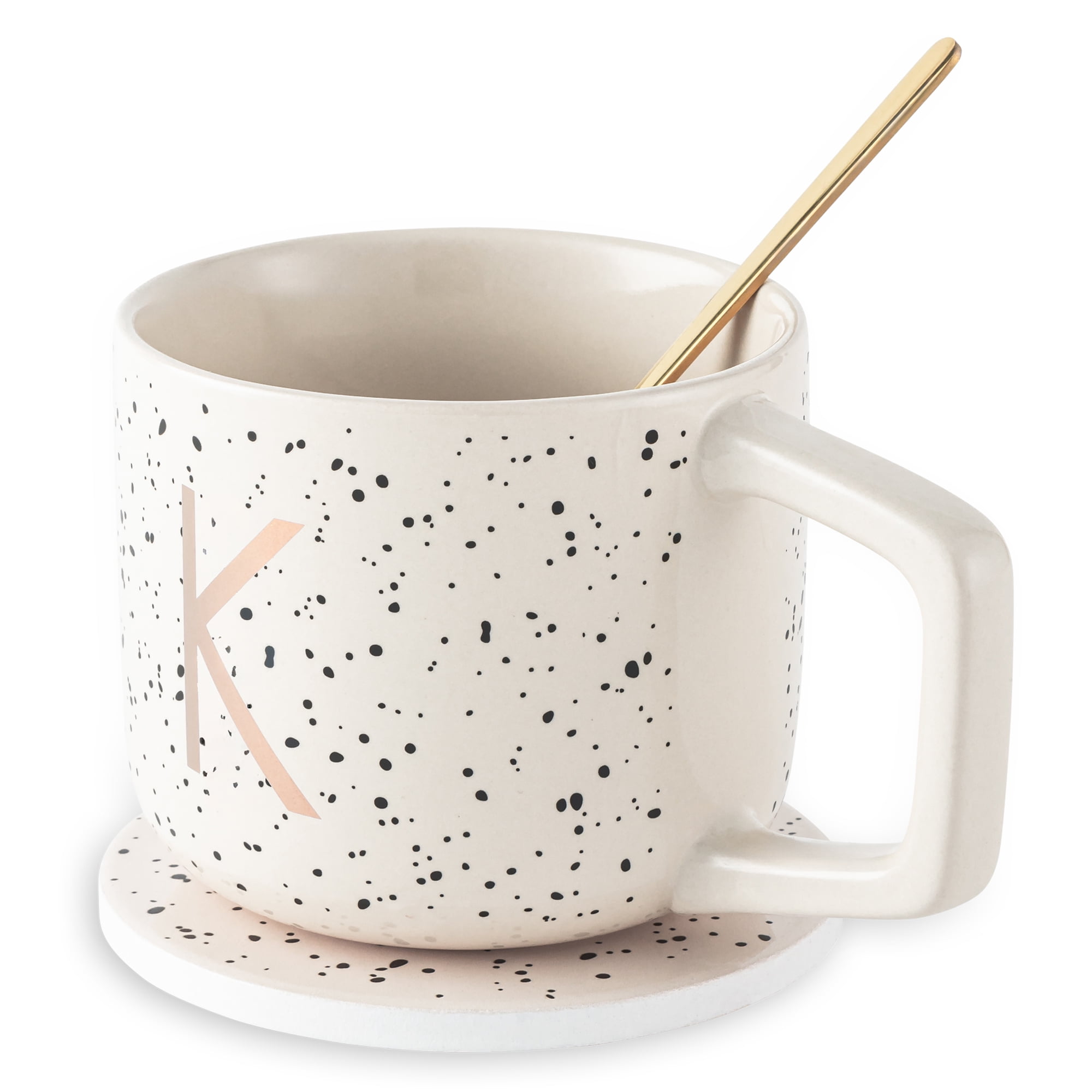 Thyme & Table 13.5 oz Monogram K Stoneware Mug, Coaster and Stir Set