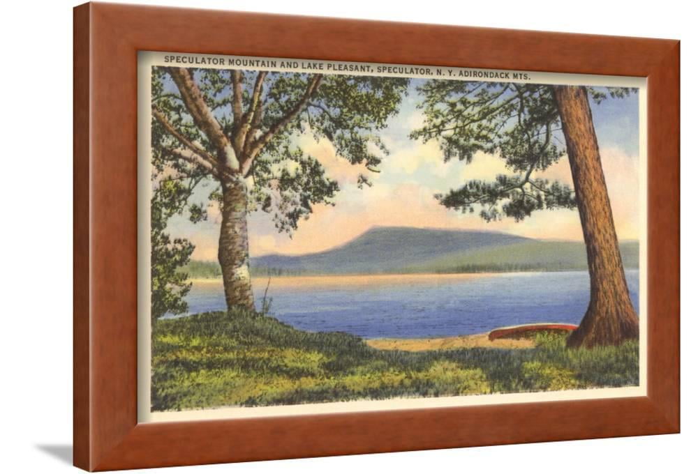 Lake Pleasant, Adirondack Mountains, New York, Botanical Scenic Framed