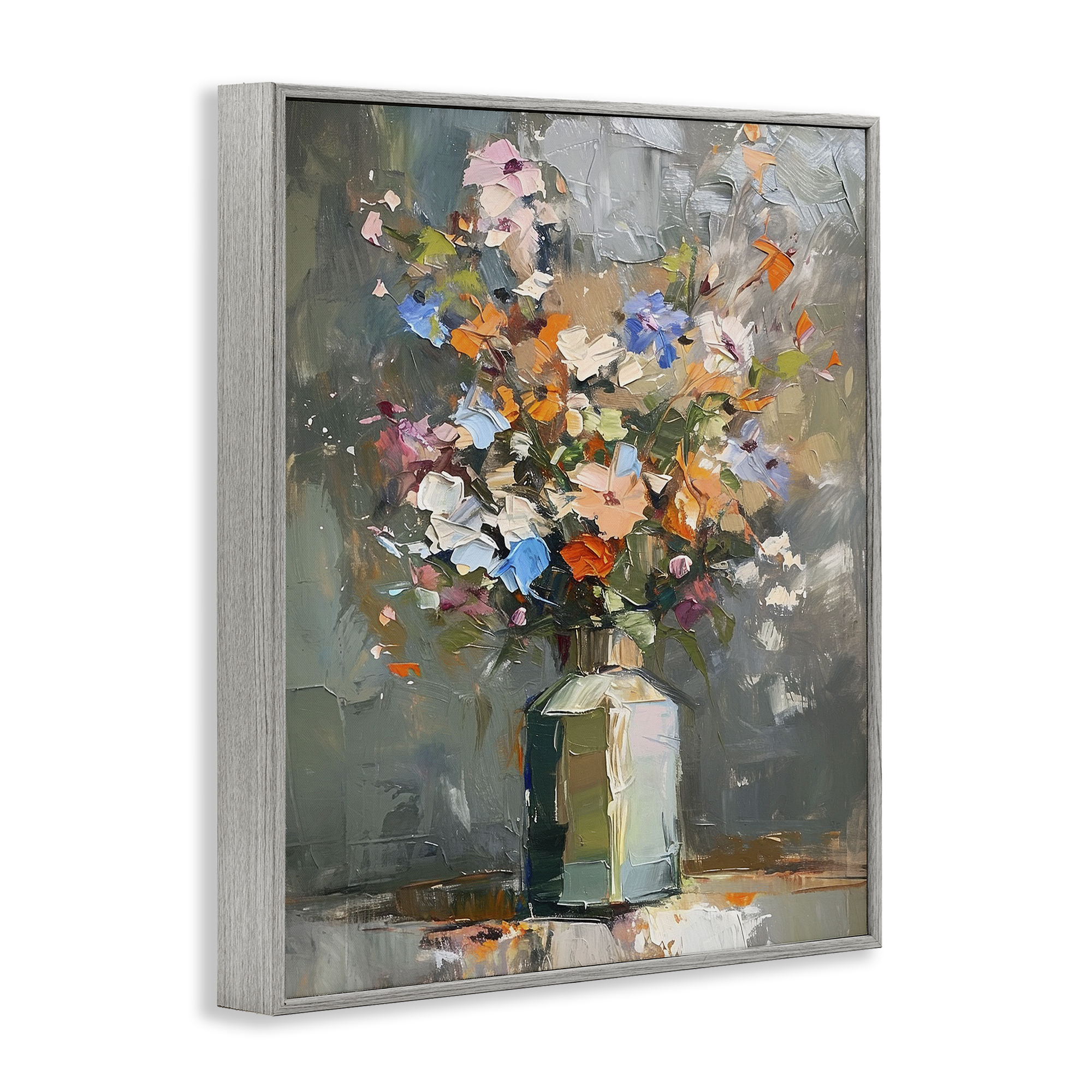 Stupell Industries Mixed Bold Bouquet Botanical & Floral Painting Gray Framed Art Print Wall Art, 24 x 30