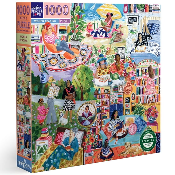 eeBoo Piece & Love: Women Reading - 1000 Piece Puzzle - Square Adult Jigsaw, 23x23", Includes Image Reference Insert, Glossy High-Quality Pieces