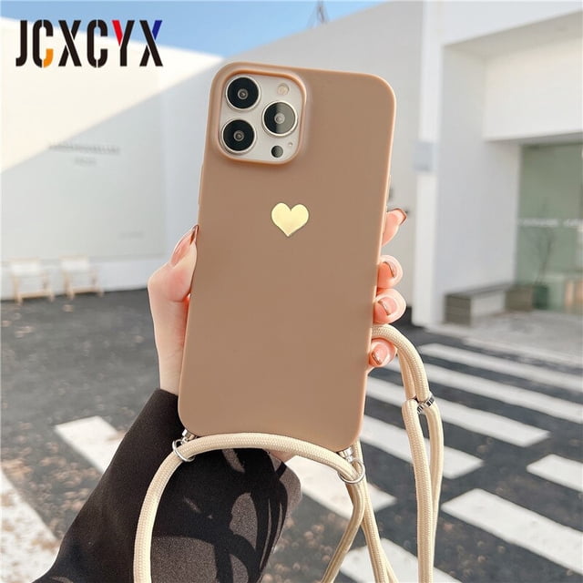 Funda de teléfono suave con cordón para collar cruzado de amor chapado para iPhone 14 13 12 Pro Max 11 MiNi XS XR X 8 7 Plus SE Tan Jianjun unisex
