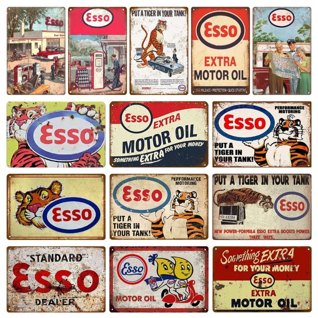 14 Piezas Placa Metal Rectangular Pintura Hierro Esso Gasolinera Serie Arte 20x30cm